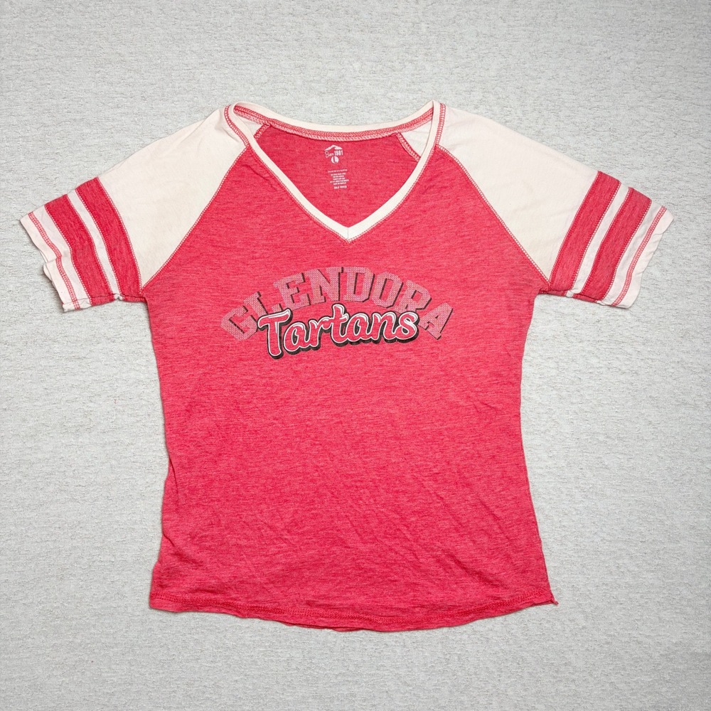 Since 1981 Womens Glendora Tartans Graphic T-Shirt Large Red Raglan V-Neck Tee